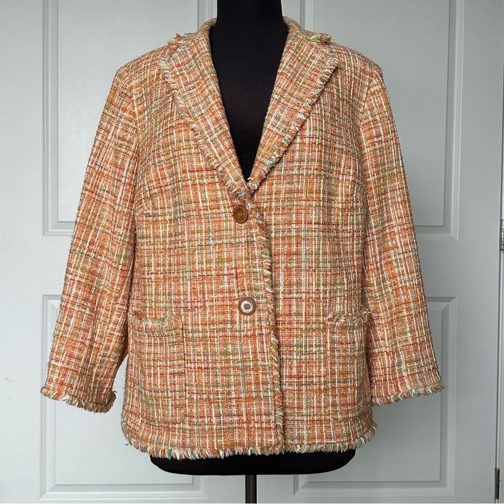 Jones New York Signature Pastel Orange Tweed Blazer Size 18W Petite